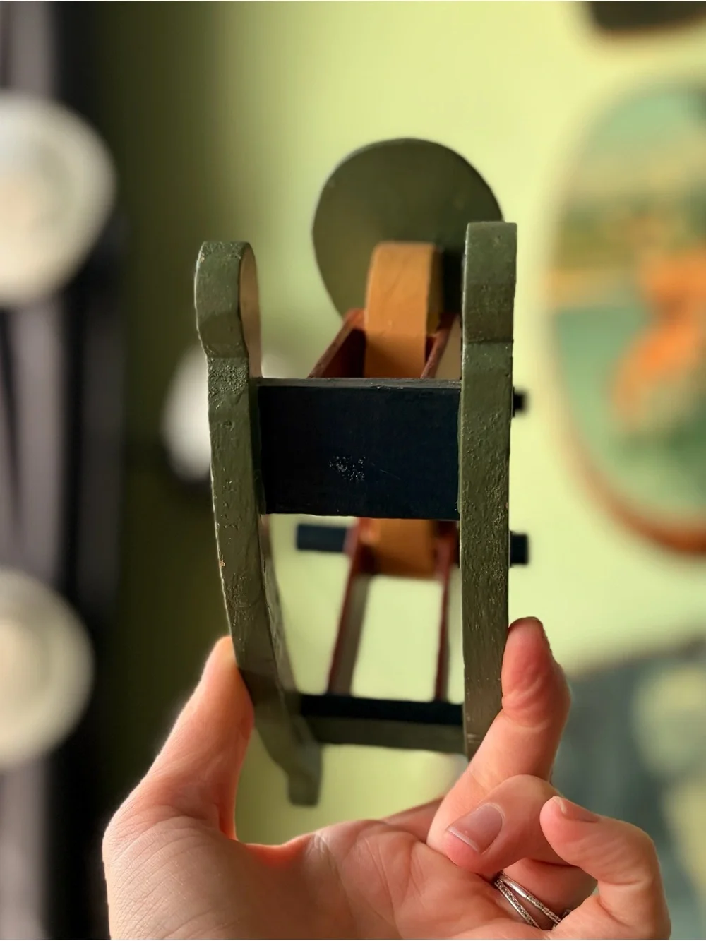 Hand-Painted Wooden Rocking Horse Toy - Yellow & Green Vintage Accent
